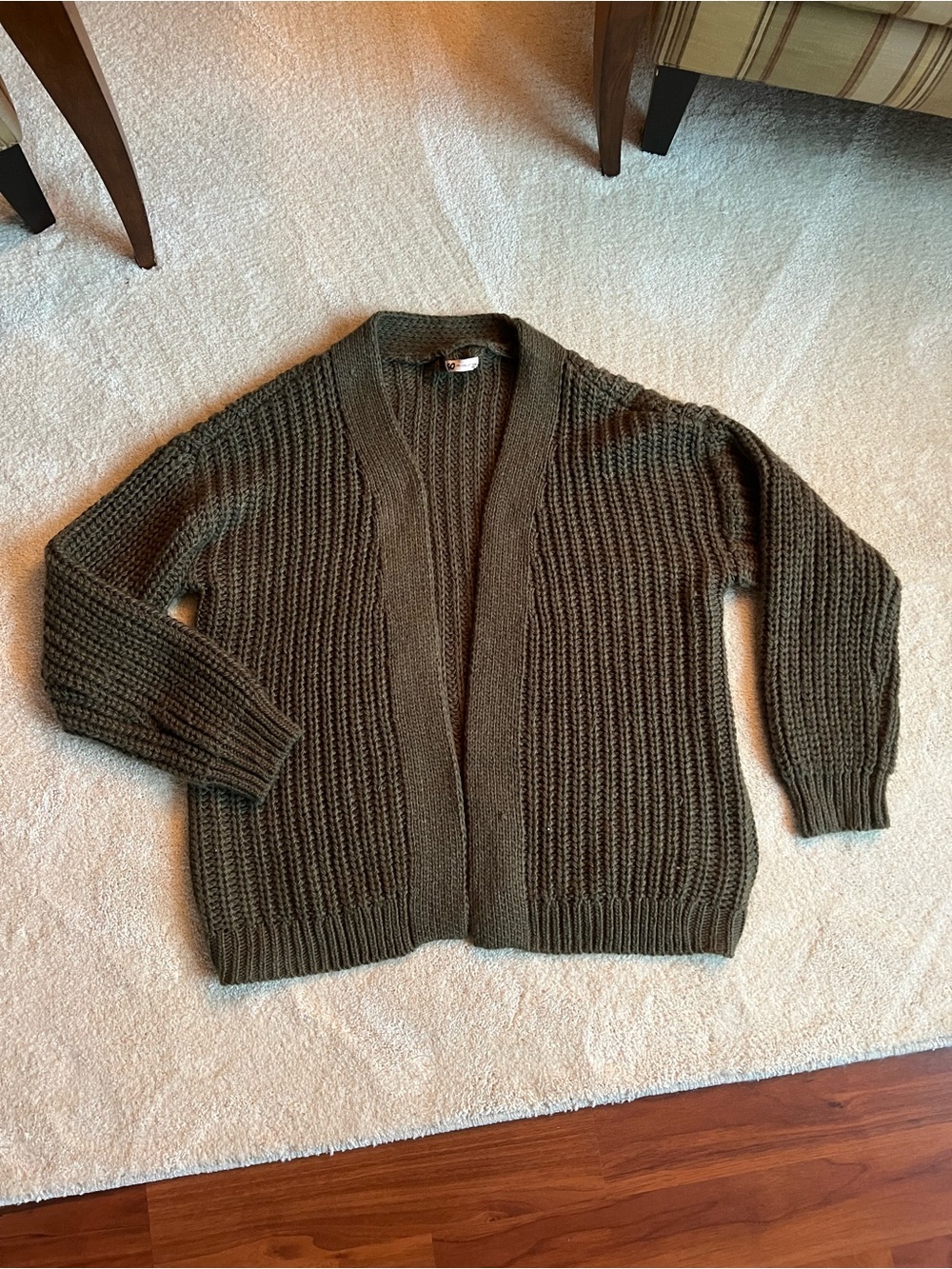 Olive Green Chunky Knit Men's Cardigan Sweater